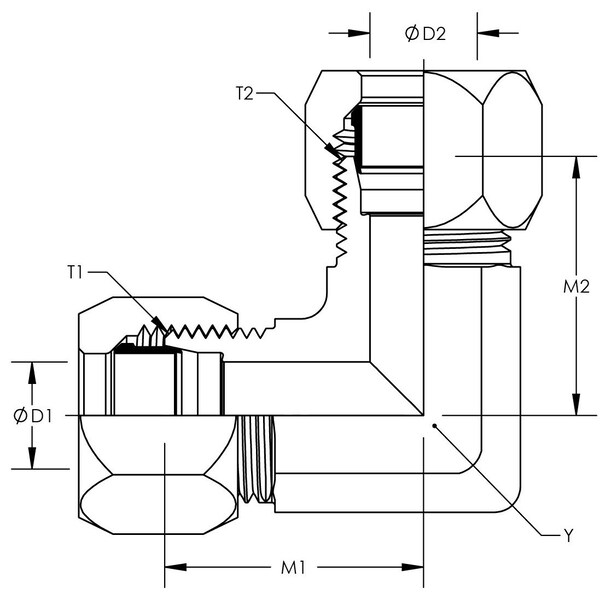 Flareless Compression To Flareless Compression Union 90° Elbow